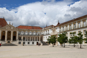 University square and bell tower in Coimbra, Portugal.