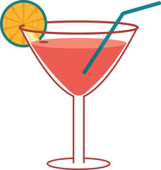 Glass of cocktail in flat style. Vector illustration for greeting cards, postcards, invitations, menu design, icons. Line art template