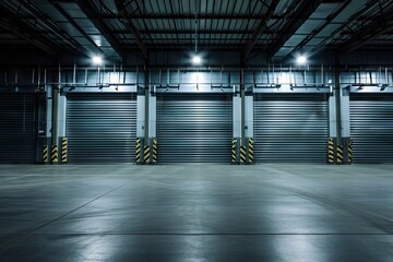 Interior of a warehouse, factory or warehouse for transportation and storage of goods