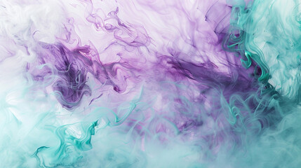 Pastel violet and turquoise oil paint softly blending on a white canvas, creating a dreamy, surreal...