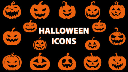 halloween pumpkin background set of halloween pumpkins halloween pumpkin icons Icon illustration of a set of halloween pumpkin silhouettes of plants orange vector illustration