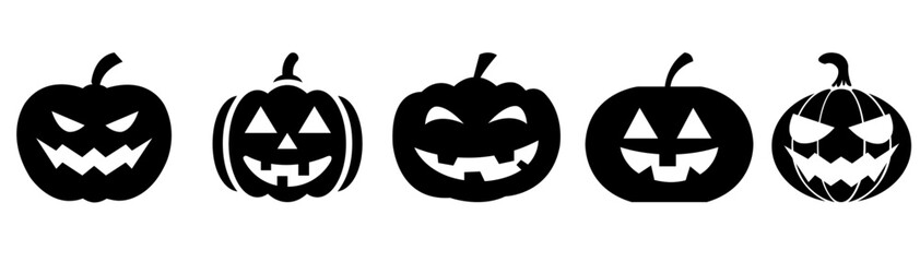 set of halloween pumpkins halloween pumpkin icons Icon illustration of a set of halloween pumpkin silhouettes of plants black and white vector illustration
