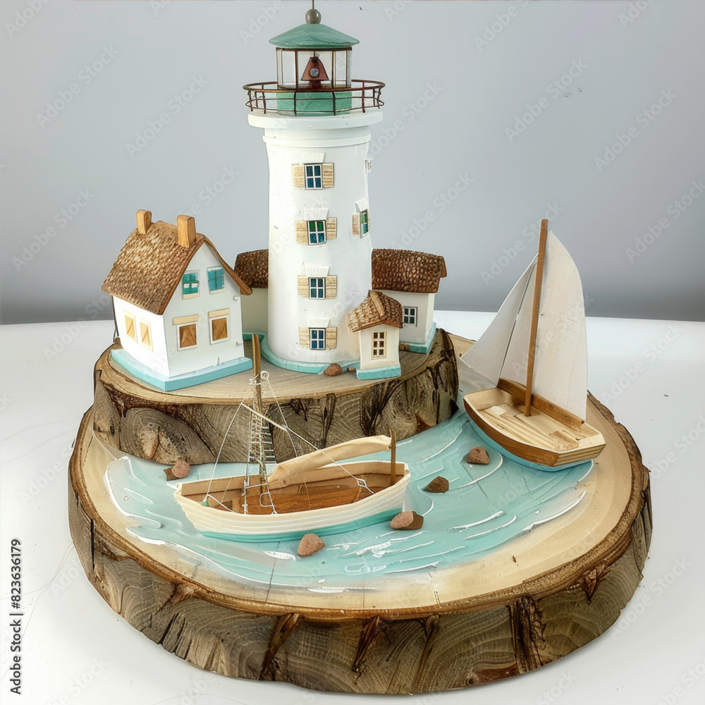 Wall mural model of a house with a lighthouse on the coast