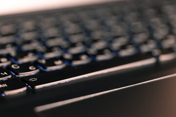 keyboard key "space" macro close up photography with illumination and blurred background