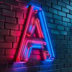Letter A neon sign on dark background