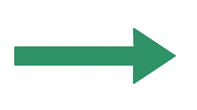 Green flat arrow pointing right with minimalistic design, isolated on transparent background, Generative AI