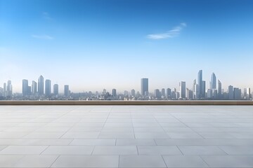 Expansive Urban Skyline of Towering Skyscrapers Under a Brilliant Blue Sky
