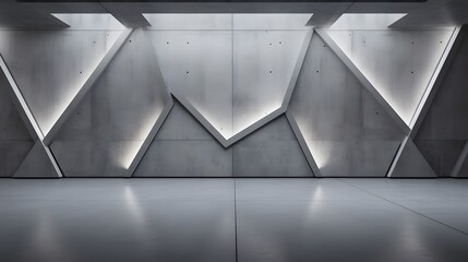 Minimalist Futuristic Room with Geometric Wall and Concrete Floor Design