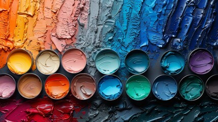 Cans of vibrant paint elegantly dripping on a contrasting background