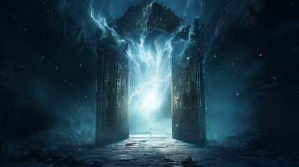 Mystical door in the night sky.