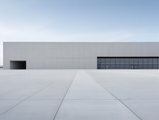 Sleek Minimalist Architectural Design in Vast Empty Industrial Space