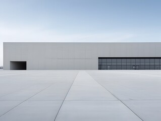Fototapeta premium Sleek Minimalist Architectural Design in Vast Empty Industrial Space