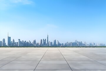 Fototapeta premium Striking Cityscape with Empty Paved Plaza and Boundless Sky