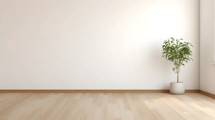 Tranquil White Room with Wooden Floor and Potted Plant