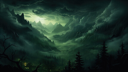 At Night On A Mountain The Forest Is Eerie Like Ghosts Landscape Background