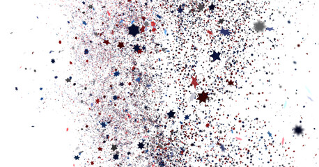 Festive background with confetti in the shape of stars in the color of the American flag.