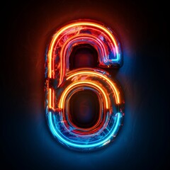 Number 6 neon sign number six on a dark background