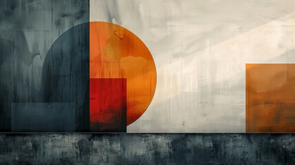 A mysterious shapes abstract with bold, contrasting elements set against a neutral backdrop. The minimalist design uses geometric forms to create an intriguing and enigmatic composition.