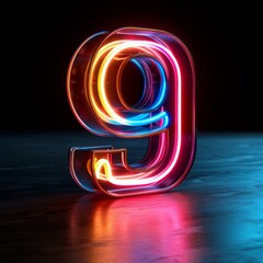 Number 9 neon sign number nine on a dark background