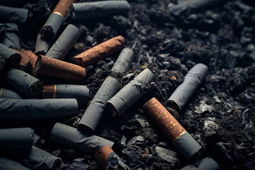 Generative AI picture of alcohol beverage and ciggarette isolated on dark background