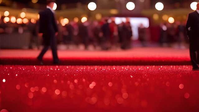 People Walking on Red Carpet at Night Generative AI