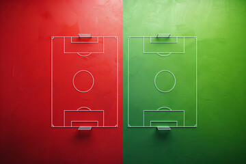 Football strategy board divided into green and red sections, on a textured background