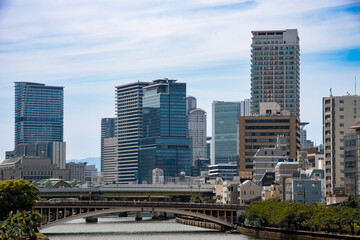 Naklejka premium 天満橋から見た中之島周辺のビル群
