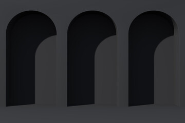 Minimal abstract scene with  stairway and arches. 3d background.