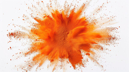 A concentrated explosion of vibrant orange powder sand in the middle of a solid white canvas, evoking the fiery spirit of a blaze.