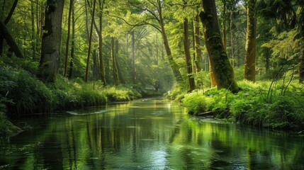 A tranquil river in a forest.