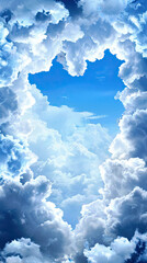 blue sky with clouds making love shape 