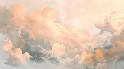 A serene spread of peach and soft grey oil paint clouds, blending like the warm colors of a peaceful twilight.