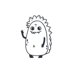  cute monster isolated on white background for coloring pages, magazines. Alien, cartoon character. Sketch, doodle. 
