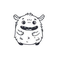 cute monster isolated on white background for coloring pages, magazines. Alien, cartoon character. Sketch, doodle.