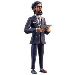 Professional 3D Hospital Administrator in Suit Using a Tablet for Healthcare Management