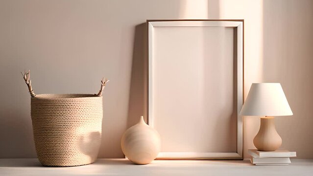 Table With Picture Frame Vase and Lamp Generative AI