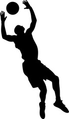 Basketball tournament logo. Silhouette of basketball player jump for the slam dunk isolated on white background. AI generated illustration.