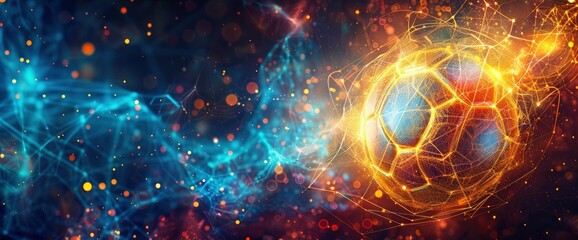 Fototapeta premium Digital Fractals Forming A Football Game With Copy Space, Football Background
