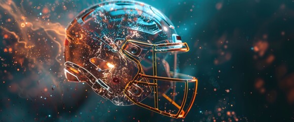 Digital Fractals Forming A Football Helmet With Copy Space, Football Background