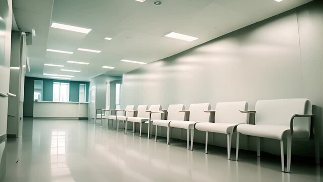 Row of Chairs in Empty Hospital Hallway Generative AI