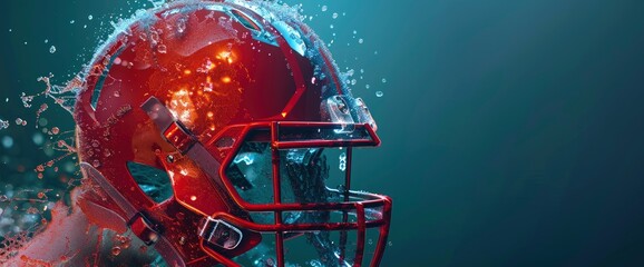 Digital Fractals Forming A Football Helmet With Copy Space, Football Background