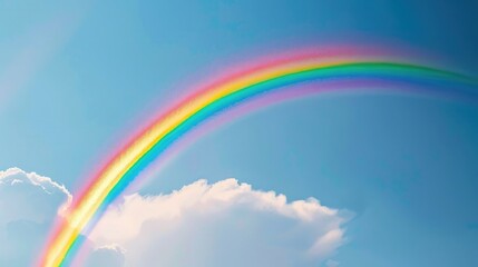 A vibrant rainbow stretching across a clear sky after a summer rain.