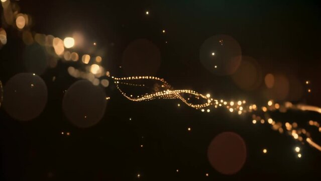Abstract Golden adn strain light particles bokeh dark background