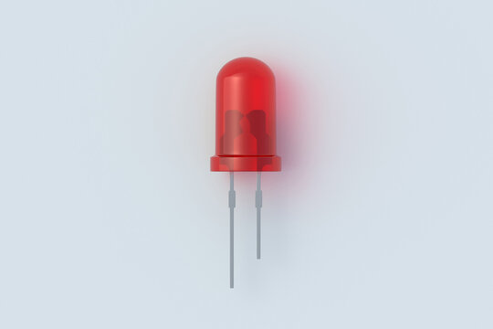 Light-emitting diode on gray background. Led bulb. Electronic component. Modern saving energy technology. Electrical semiconductor. Top view. 3d render