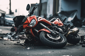 AI generated image of broken motorcycle after an accident