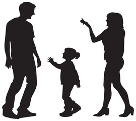 Happy young family vector silhouette