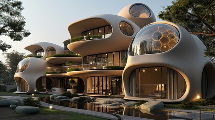 Fototapeta premium A Modern Minimalist Beige Dome-Shaped Building And Green Environment.