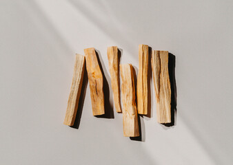 Wooden sticks Palo Santo on light background