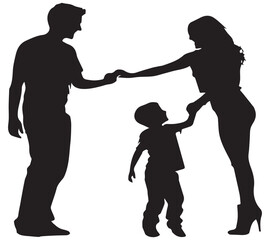 Vector silhouette of family on white background. Symbol of mother, father, son, daughter