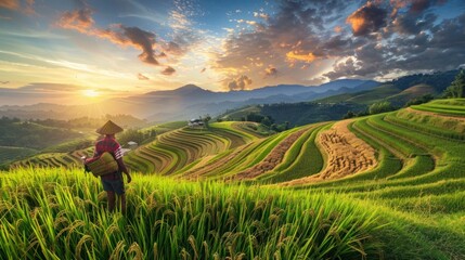 Fototapeta premium Hill tribe farming rice terraces Create a beautiful landscape